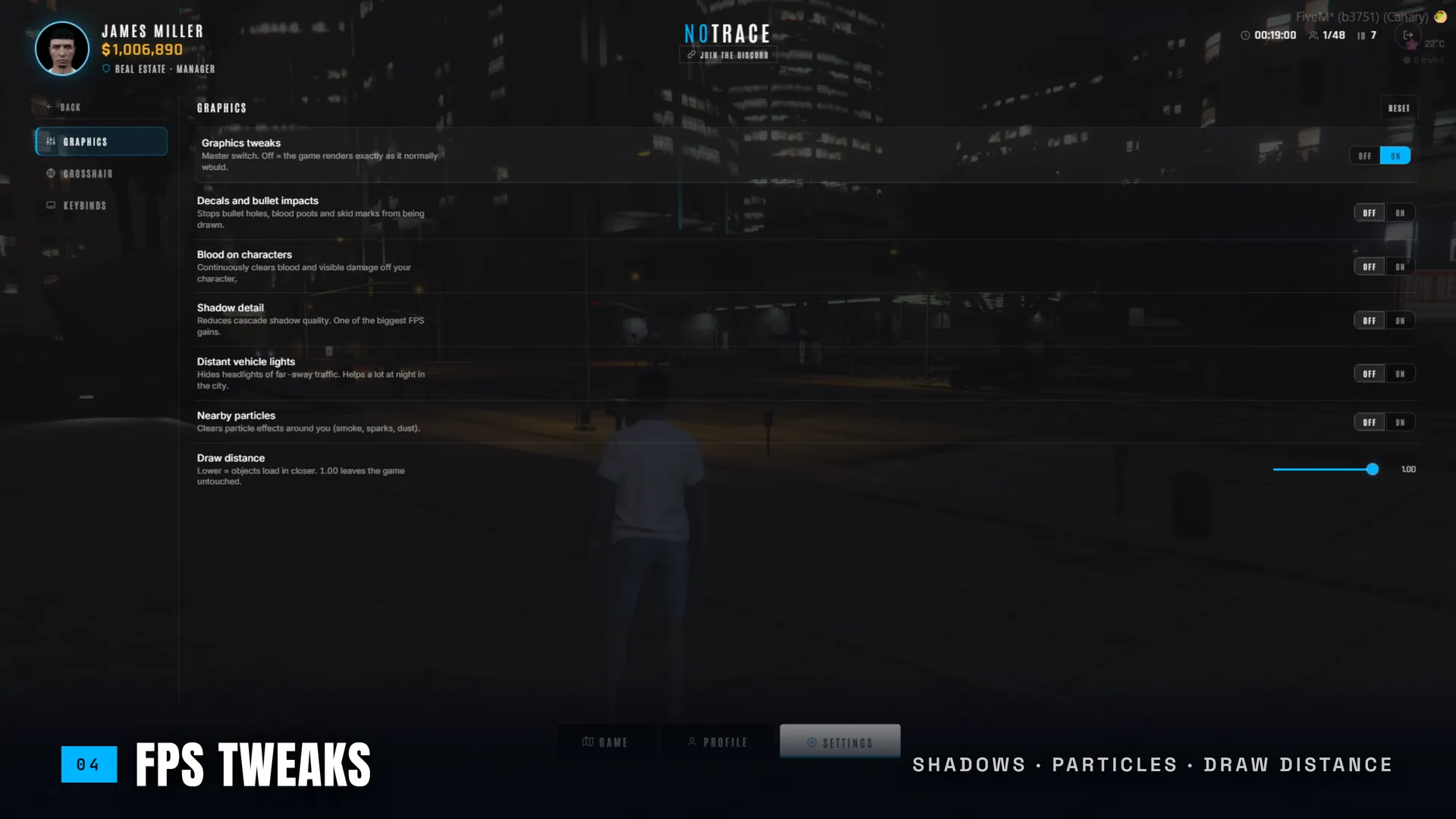 Graphics optimisation toggles for decals, shadows, particles and draw distance
